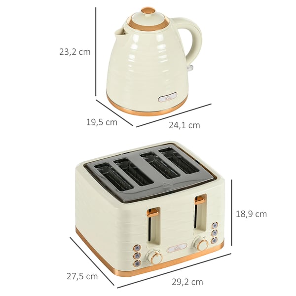 2-i-1 Elkedel og Brødrister Sæt, Beige, 1.7L, 4 Skiver Rister, Justerbar Bruning