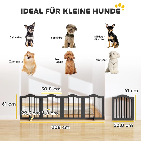 Foldbart Hundegitter i Sort Tr¦, 4 Paneler, 208x29,5x61 cm