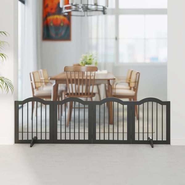 Foldbart Hundegitter i Sort Tr¦, 4 Paneler, 208x29,5x61 cm
