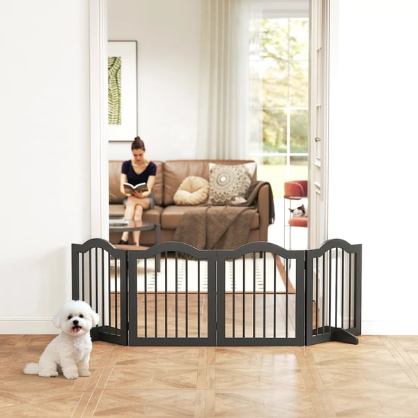 Foldbart Hundegitter i Sort Tr¦, 4 Paneler, 208x29,5x61 cm
