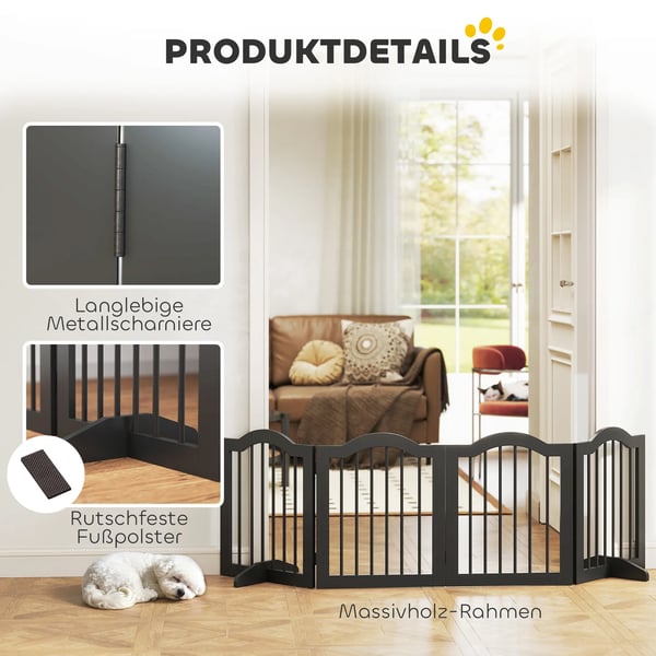 Foldbart Hundegitter i Sort Tr¦, 4 Paneler, 208x29,5x61 cm
