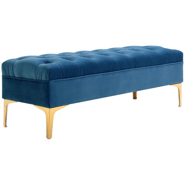 sittbänk, sängbänk, skobänk med höjda ben, sovrum, sammet blå 118 x 45 x 42 cm