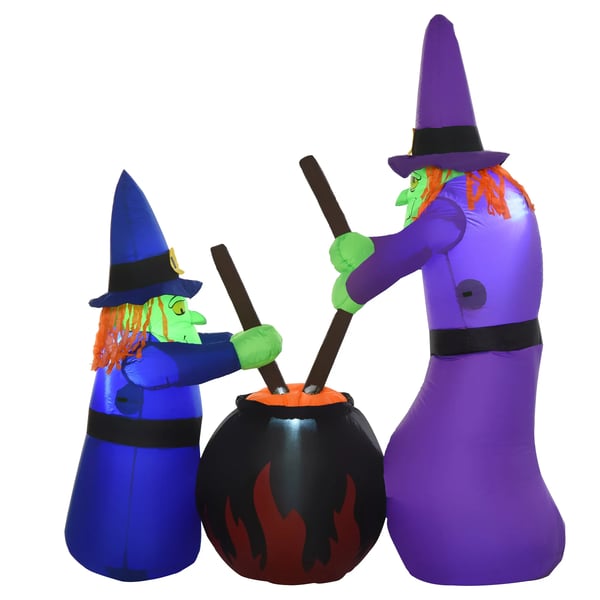 Uppblåsbar Häxa Häxkittel Figur Luftfigur Halloween Dekoration med LED-belysning, Polyester, 170x60x180cm