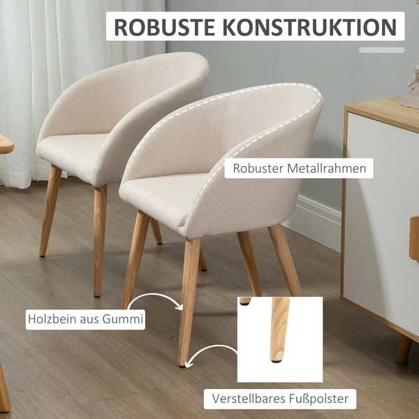 2-pack matstolar, beige, metallram, naturträben, linneliknande tyg, ergonomisk design