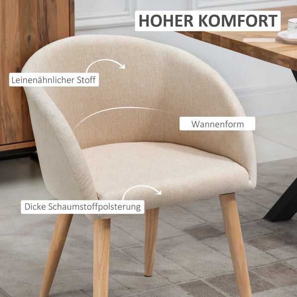 2-pack matstolar, beige, metallram, naturträben, linneliknande tyg, ergonomisk design
