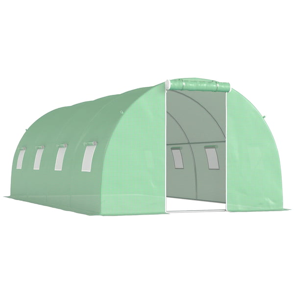 drivhus med folie, gangbart polytunnel 6 x 3 m drivhus med 8 vinduer, væksthus frostbeskyttelse stålrør mørkegrøn