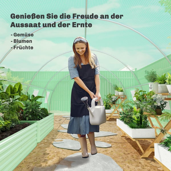 drivhus med folie, gangbart polytunnel 6 x 3 m drivhus med 8 vinduer, væksthus frostbeskyttelse stålrør mørkegrøn