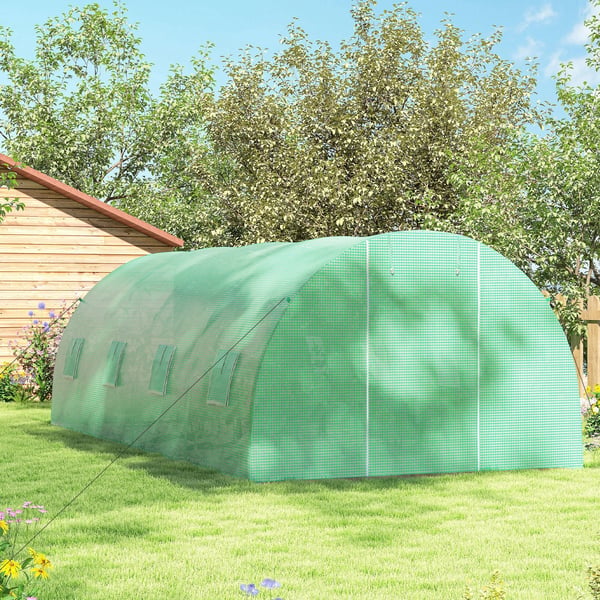drivhus med folie, gangbart polytunnel 6 x 3 m drivhus med 8 vinduer, væksthus frostbeskyttelse stålrør mørkegrøn