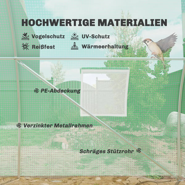 drivhus med folie, gangbart polytunnel 6 x 3 m drivhus med 8 vinduer, væksthus frostbeskyttelse stålrør mørkegrøn