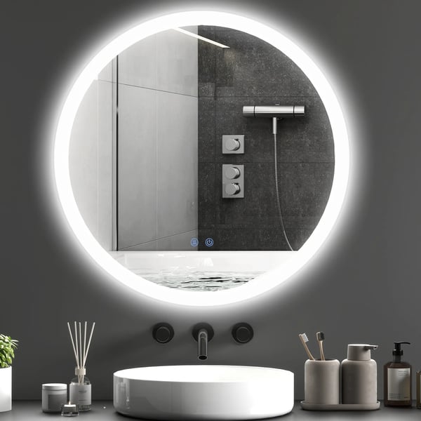 Badrumsspegel med LED-belysning, 3 ljusfärger, Ø70 cm, peksensor, anti-dimma, IP44