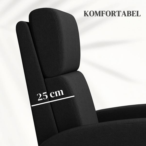 Reclinerfåtölj, TV-fåtölj med liggfunktion, justerbart rygg- och fotstöd, svart tyg