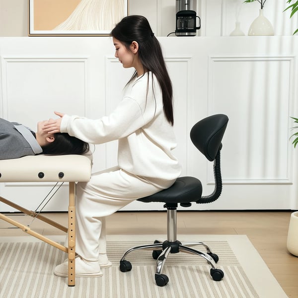 Drejelig Kontorstol/Frisørstol i Kunstlæder, Sort, Højdejusterbar 83-98 cm