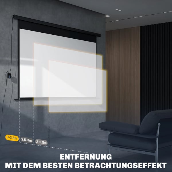 Projektorlærred, Elektrisk, Fjernbetjent, 16:9, 266x149 cm, Sort