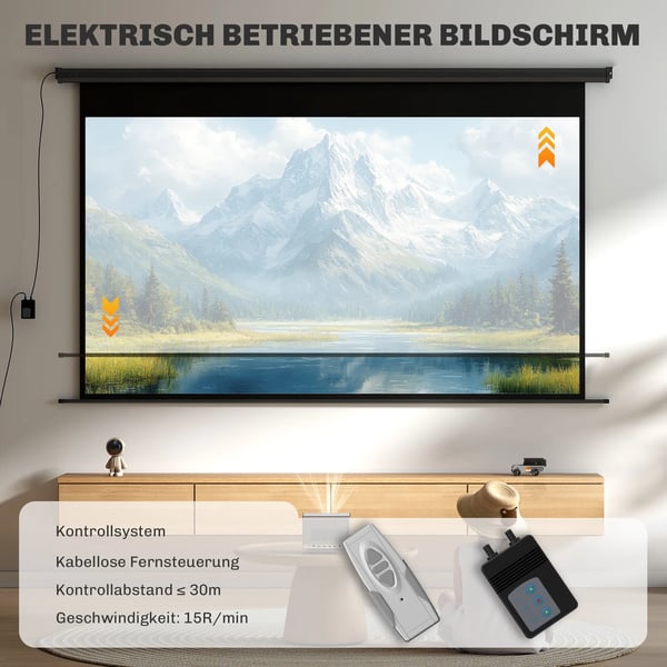 Projektorlærred, Elektrisk, Fjernbetjent, 16:9, 266x149 cm, Sort