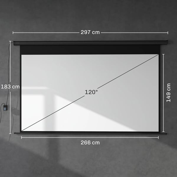 Projektorlærred, Elektrisk, Fjernbetjent, 16:9, 266x149 cm, Sort