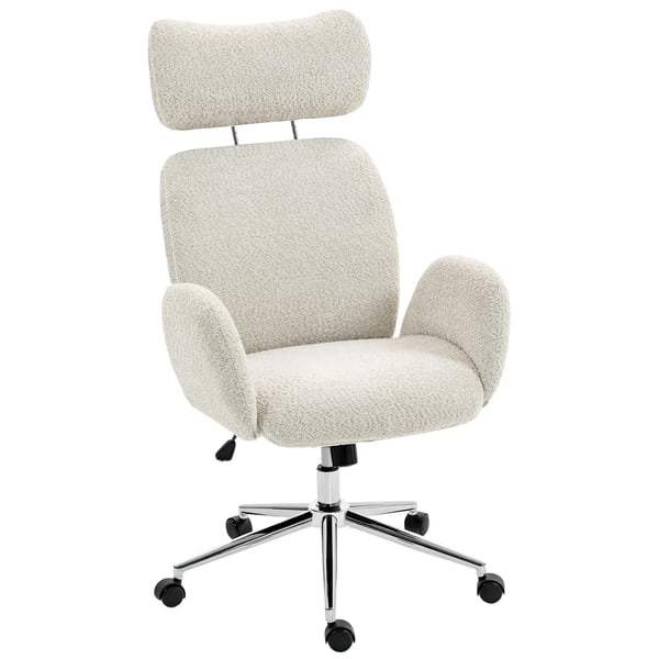 kontorstol med justerbar nakkestøtte, ergonomisk skrivebordsstol, vippefunktion, højdejusterbar, gråhvid
