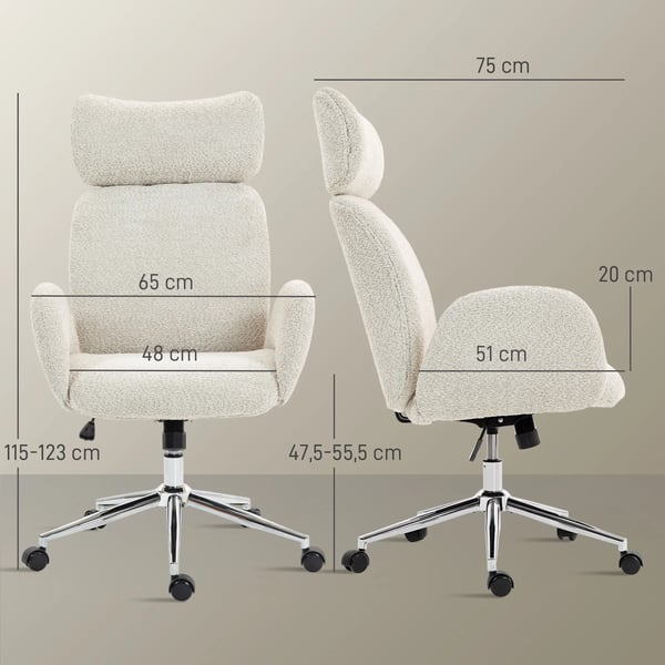 kontorstol med justerbar nakkestøtte, ergonomisk skrivebordsstol, vippefunktion, højdejusterbar, gråhvid