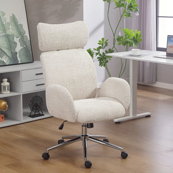 kontorstol med justerbar nakkestøtte, ergonomisk skrivebordsstol, vippefunktion, højdejusterbar, gråhvid