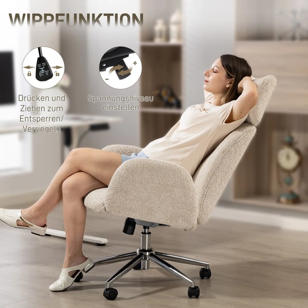 kontorstol med justerbar nakkestøtte, ergonomisk skrivebordsstol, vippefunktion, højdejusterbar, gråhvid