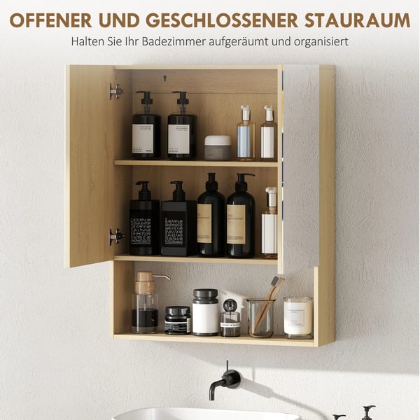 Badrumsspegel med dubbla dörrar och ekfinish, MDF/spånskiva/glas, väggmonterad