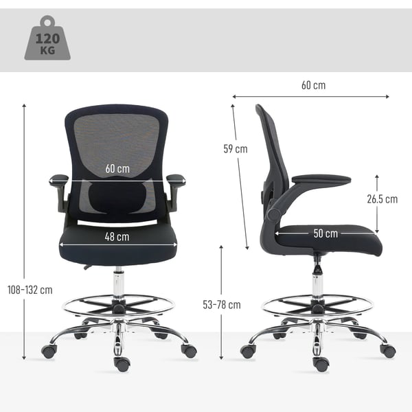 Ergonomisk Ritstol med Ländstöd, Justerbar Höjd, Svängbar, Svart Polyester & Stål - Perfekt för Hemmakontor
