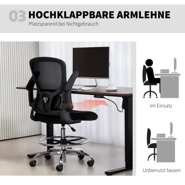 Ergonomisk Ritstol med Ländstöd, Justerbar Höjd, Svängbar, Svart Polyester & Stål - Perfekt för Hemmakontor