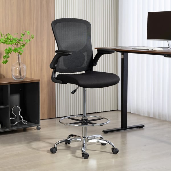 Ergonomisk Ritstol med Ländstöd, Justerbar Höjd, Svängbar, Svart Polyester & Stål - Perfekt för Hemmakontor