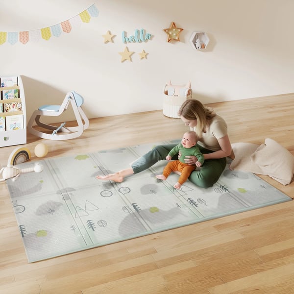 Baby Legetæppe med Dyremotiv - Blødt Skum, Vendbart, 1.5 cm Tykt, Skridsikkert, Flerfarvet