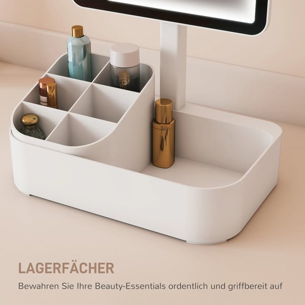 Uppladdningsbar sminkspegel med 180° justerbar LED-belysning, 2 ljuslägen, vit, plast/glas