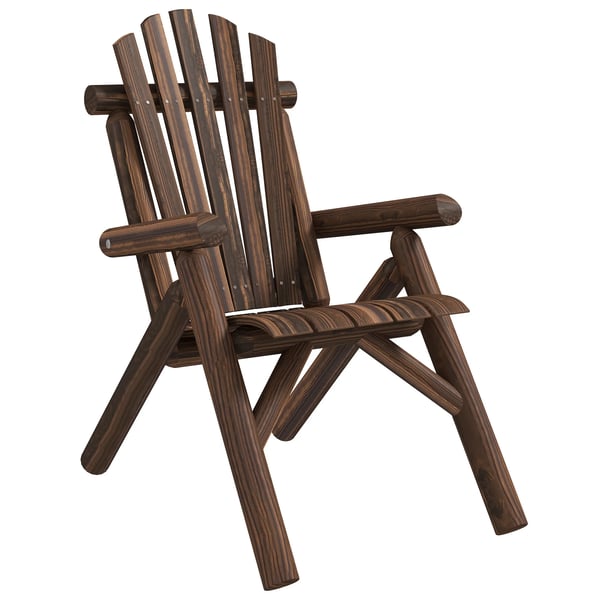 Adirondack trädgårdsstol, trädgårdsfåtölj, trästol, hög rygg, med armstöd, granträ, brun, 83 x 68 x 101 cm