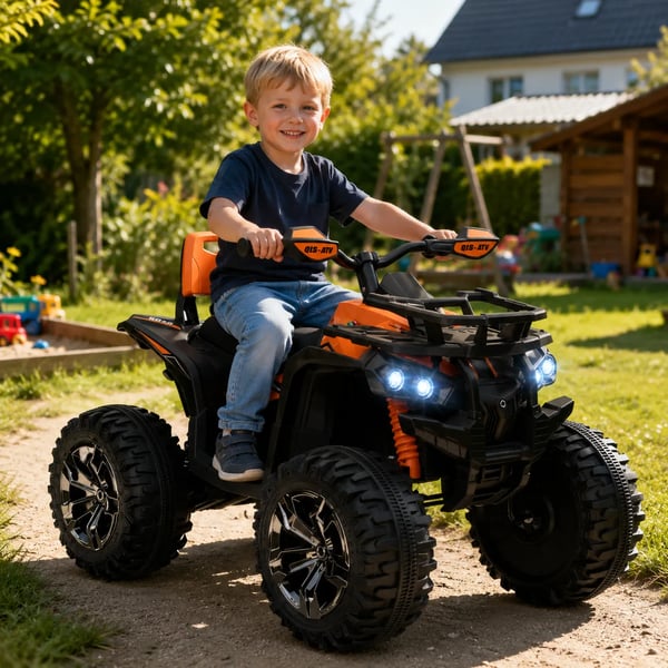 Børne El-Quad 12V 10Ah - Orange. Med MP3, USB, Lys. Til børn 3-5 år. Max 30kg.