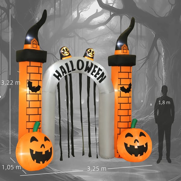 Puhallettava Halloween-kaari, Kurpitsamuotoilu, LEDit, Kiinnitysköydet, Polyesteri