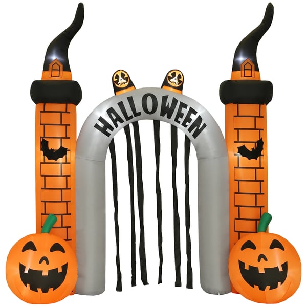 Puhallettava Halloween-kaari, Kurpitsamuotoilu, LEDit, Kiinnitysköydet, Polyesteri