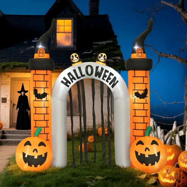 Puhallettava Halloween-kaari, Kurpitsamuotoilu, LEDit, Kiinnitysköydet, Polyesteri