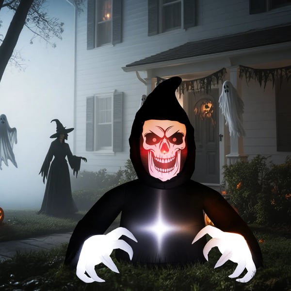 Oppustelig Halloween-dekoration, Døden, LED-lys, Blæser, Kabel