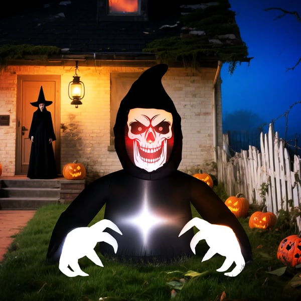 Oppustelig Halloween-dekoration, Døden, LED-lys, Blæser, Kabel