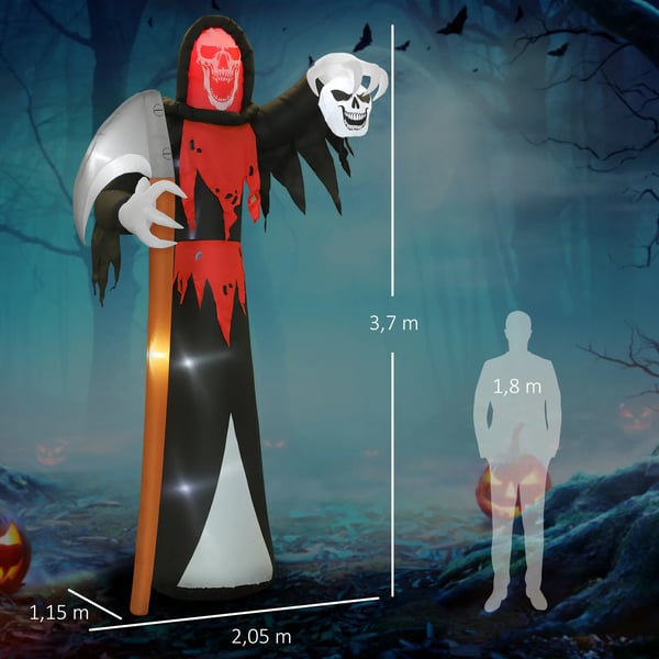 Halloween-koriste 3,7 metrin valtava Viikatemies LED-valaistuksella hohtava ilmatäytteinen hahmo ulkokäyttöön