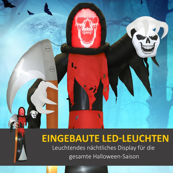 Halloween-koriste 3,7 metrin valtava Viikatemies LED-valaistuksella hohtava ilmatäytteinen hahmo ulkokäyttöön