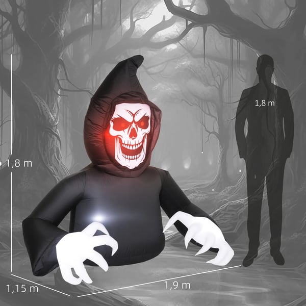 Oppustelig Halloween-dekoration, Døden, LED-lys, Blæser, Kabel
