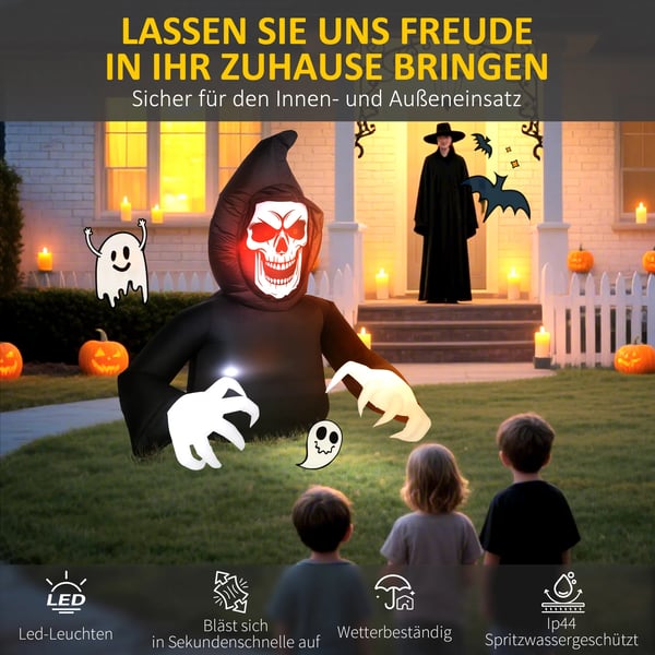 Oppustelig Halloween-dekoration, Døden, LED-lys, Blæser, Kabel