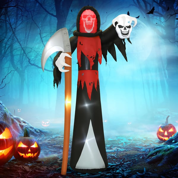 Halloween-koriste 3,7 metrin valtava Viikatemies LED-valaistuksella hohtava ilmatäytteinen hahmo ulkokäyttöön