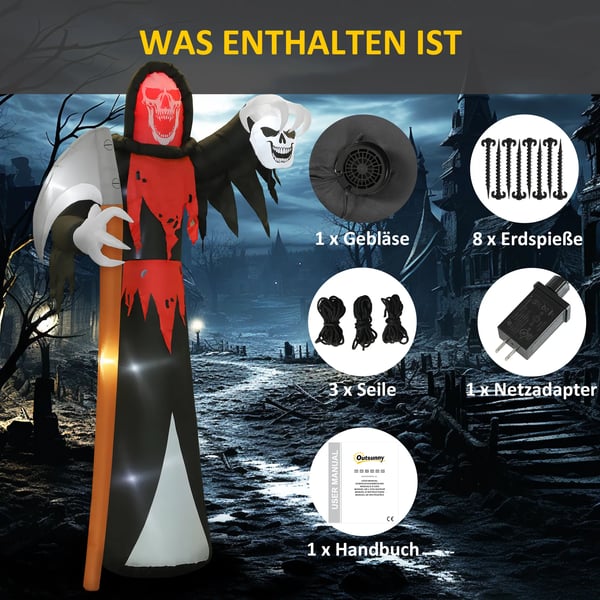 Halloween-koriste 3,7 metrin valtava Viikatemies LED-valaistuksella hohtava ilmatäytteinen hahmo ulkokäyttöön