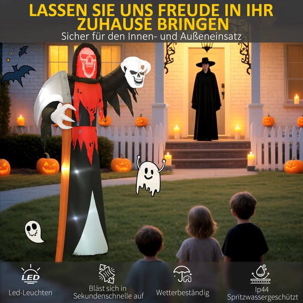 Halloween-koriste 3,7 metrin valtava Viikatemies LED-valaistuksella hohtava ilmatäytteinen hahmo ulkokäyttöön