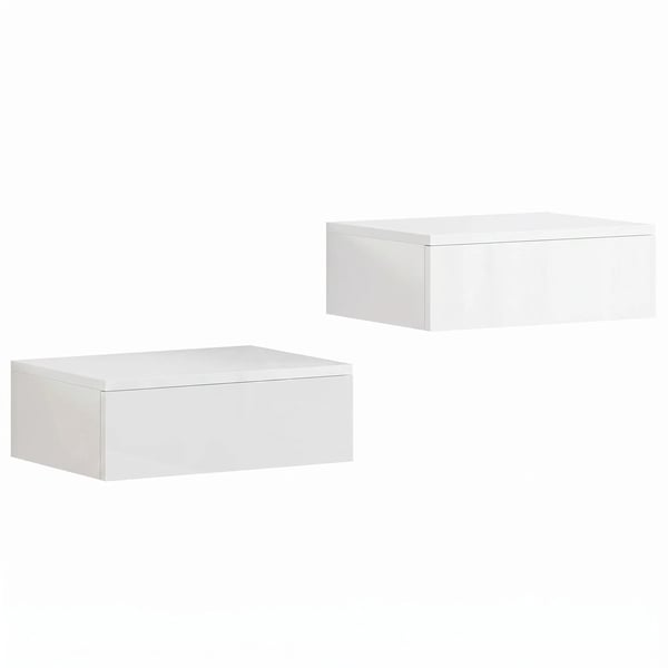 2-pack nattduksbord, väggmonterad design, med låda, för sovrum, spånskiva, vit