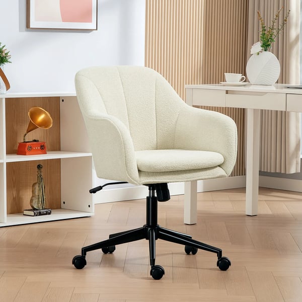 Kontorsstol i beige polyester med stålram, justerbar, snurrbar och ergonomisk