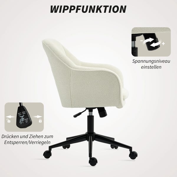 Kontorsstol i beige polyester med stålram, justerbar, snurrbar och ergonomisk