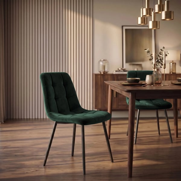 Tilde grøn velour spisebordsstol med metalramme