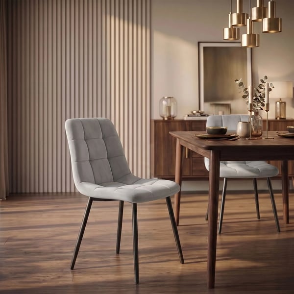Sæt med 2 Tilde grå velour spisebordsstole med metalben