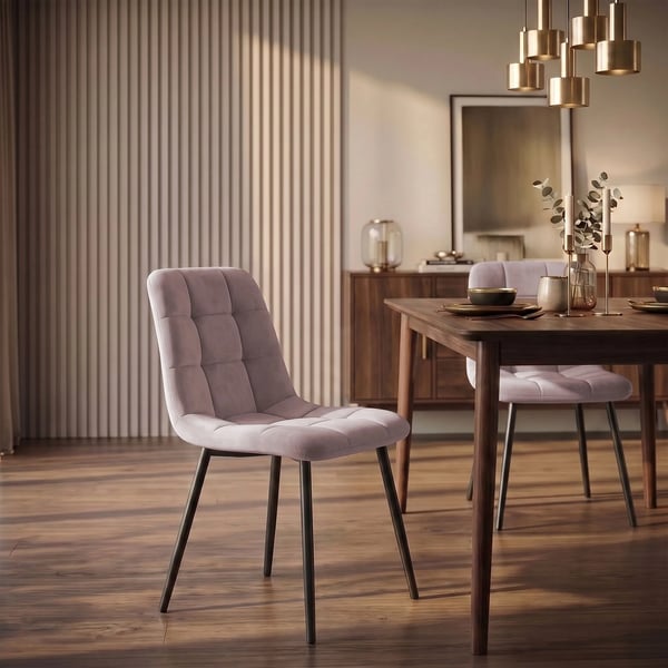 Sæt med 4 lyserøde Tilde spisebordsstole i velour med metalstel - Moderne og tidløst design