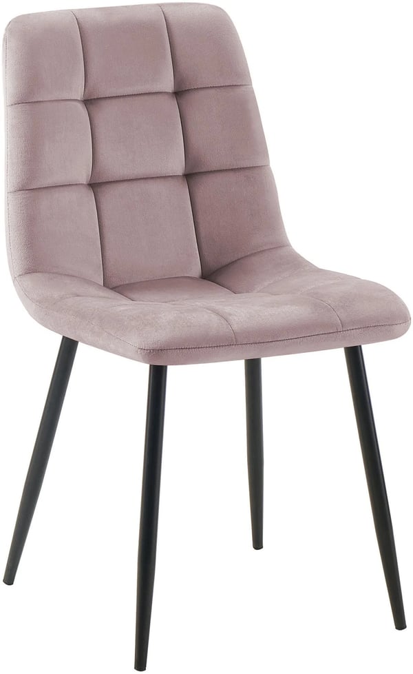 Tilde sammetsmatstol - rosa, metallben, bekväm klädd sits och rygg, quiltad design, 150 kg kapacitet, golvskydd - 55x45x84cm
